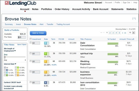 Lending Club Browse Screen