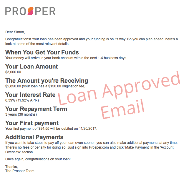 Loan Approved Email from Prosper